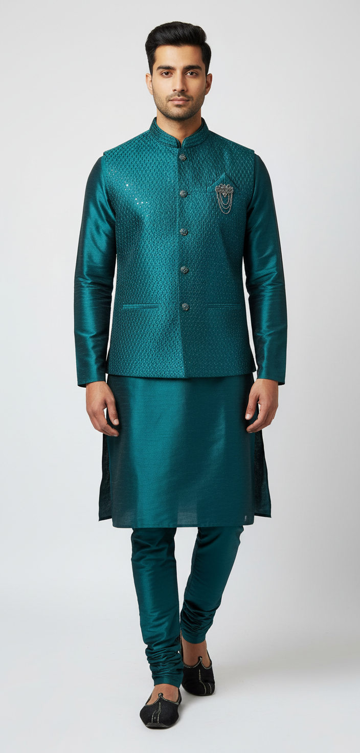 MEN ETHNIC KURTA PYJAMA WITH WAISTCOAT